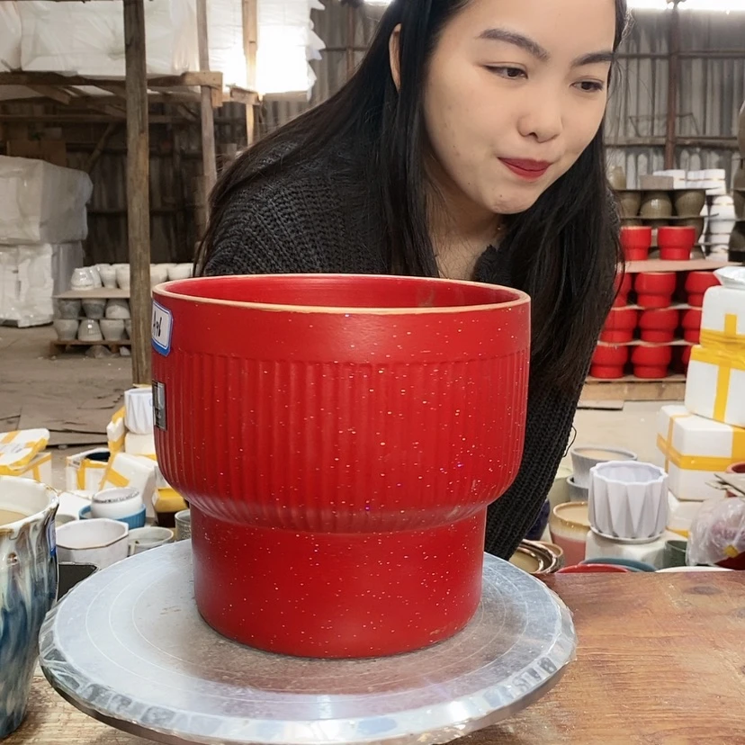 【闪购商品】陶瓷15cm以下A46红色火锅盆20×18一只
