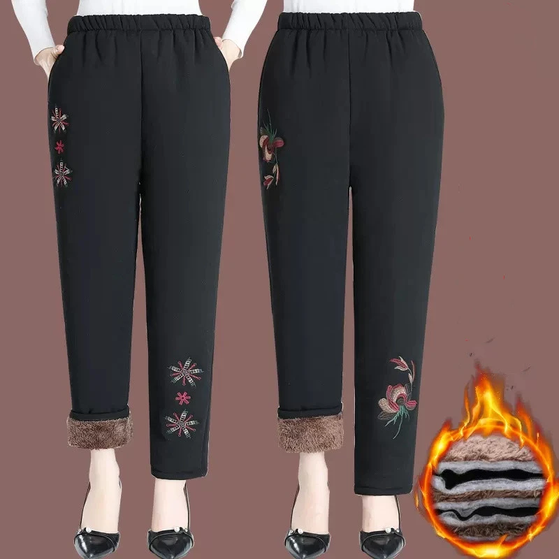 中老年人女裤加厚老人裤子宽松妈妈棉裤加绒奶奶装冬季老太太长裤