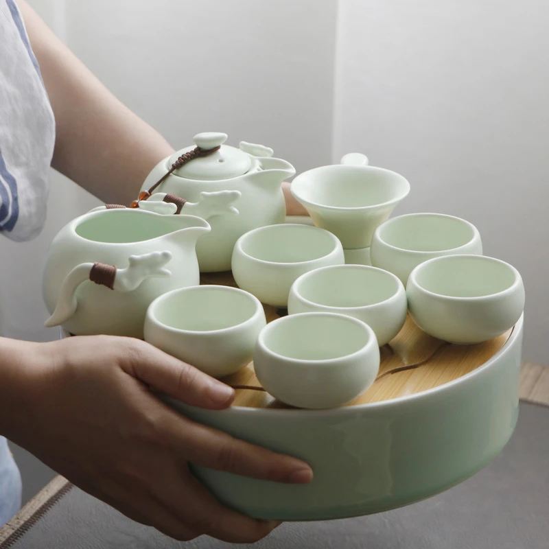 全套功夫茶具套装整套家用景德镇陶瓷中式泡茶壶茶杯茶台汝窑定窑