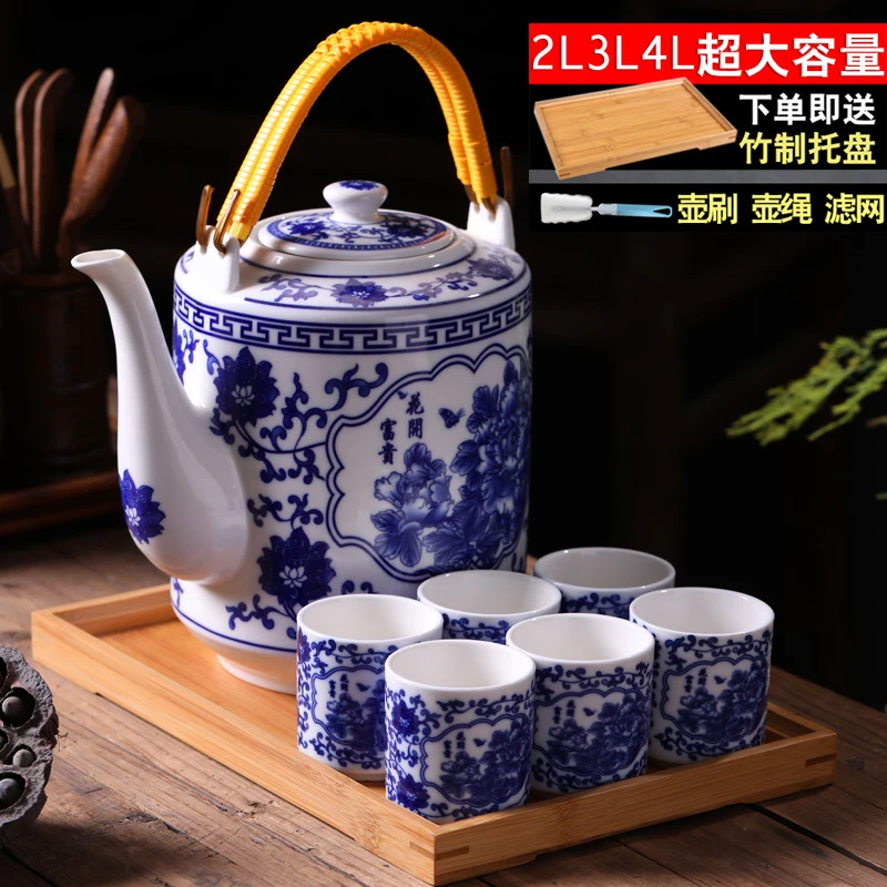 超大号景德镇陶瓷茶具套装家用中式釉下凉水壶冷水茶壶茶杯耐热