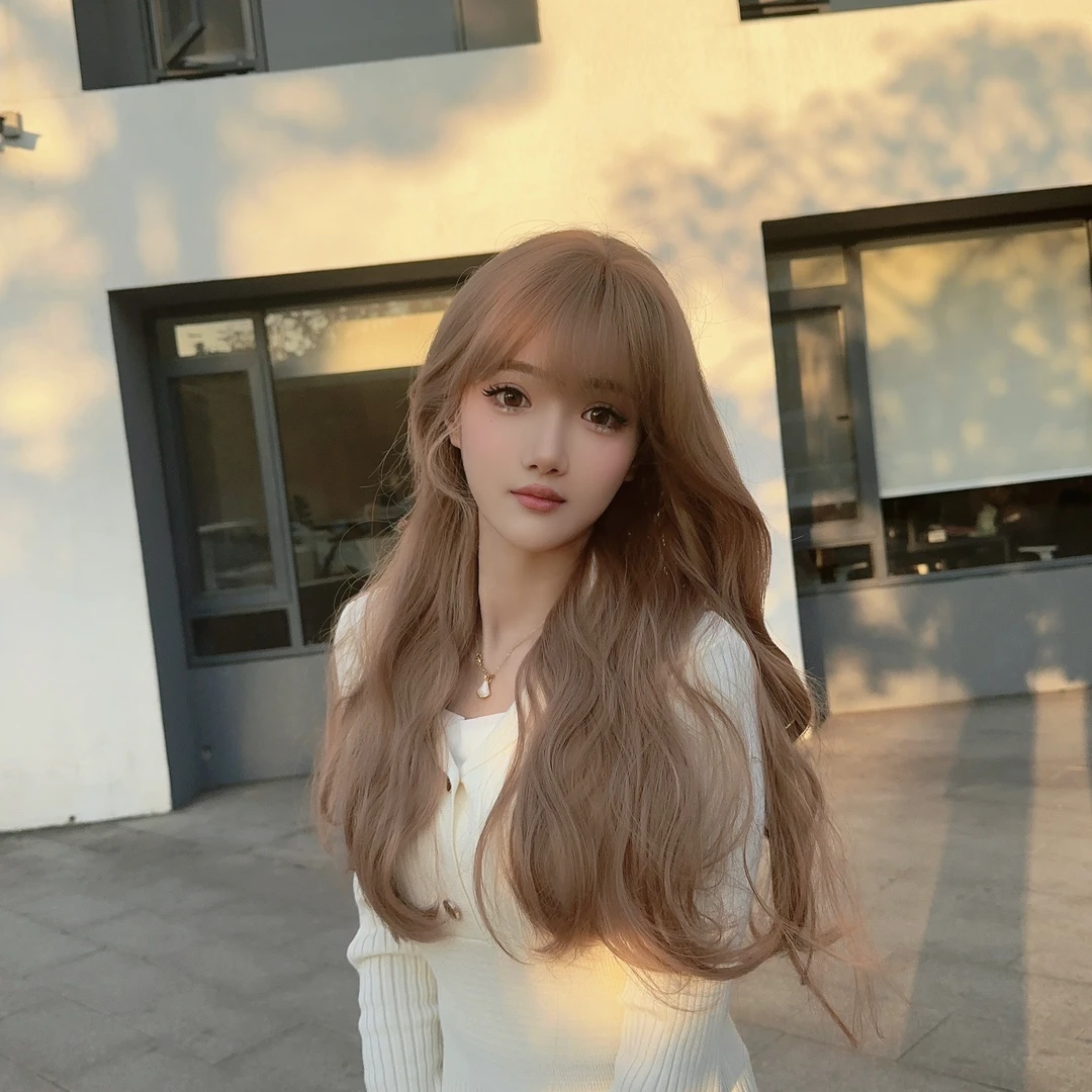 假发女长发夏季大波浪整顶式长卷发lolita香槟色自然甜美全头套式