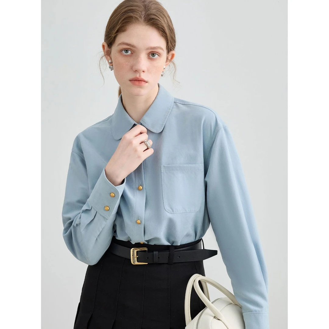 温柔优雅chic长袖衬衫女秋冬新款简约时髦百搭叠穿气质通勤衬衣女