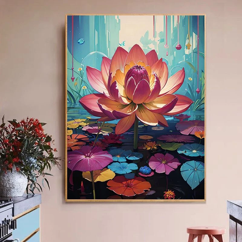 莲花涂色数字油画diy填色填充手工礼物高级感手绘油画客厅装饰画