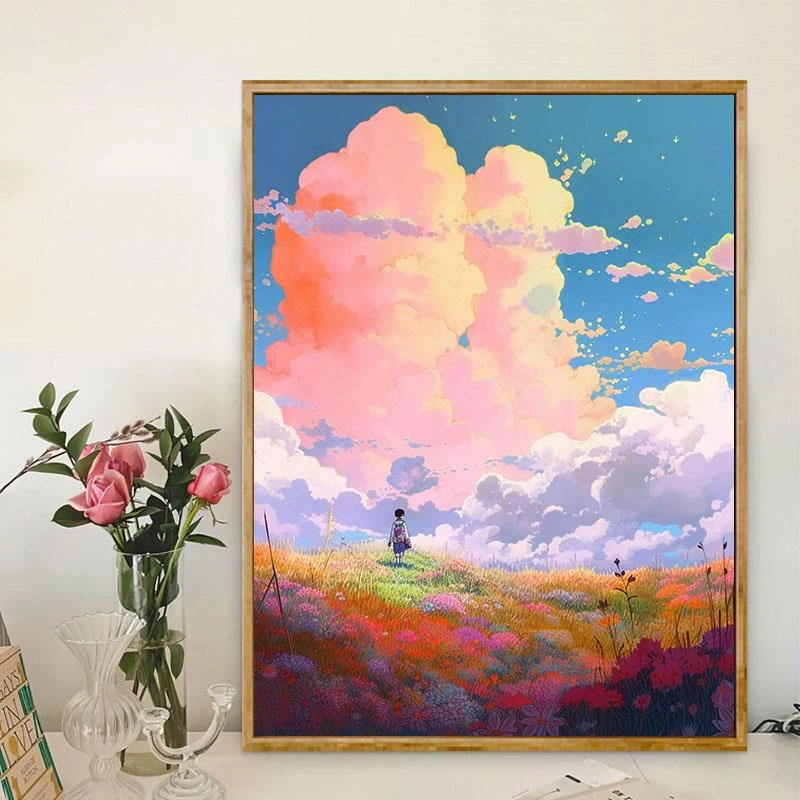宫崎骏动漫数字油画diy手工填色治愈卡通风景画油彩画涂色装饰画