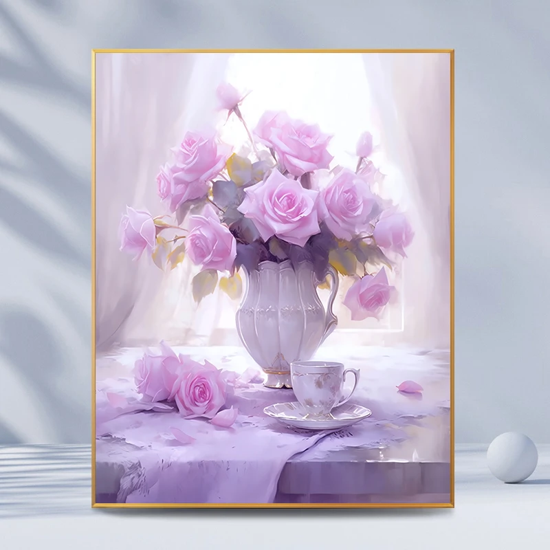 玫瑰花diy数字油画高级感手工礼物填色油彩画手绘涂色客厅装饰画