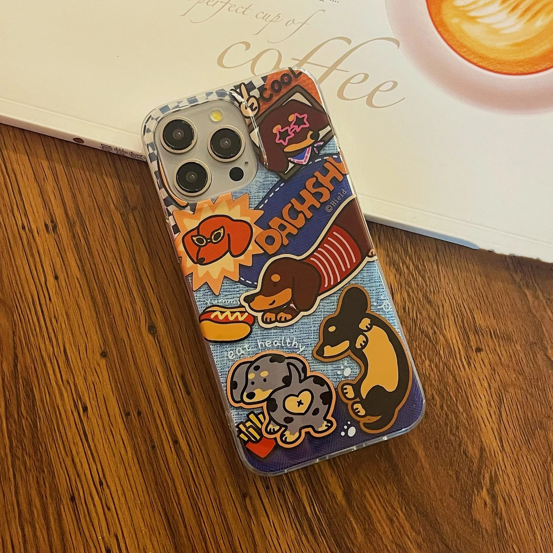 日韩插画手机壳卡通可爱动漫涂鸦狗适用iPhone15promax/14/13/12