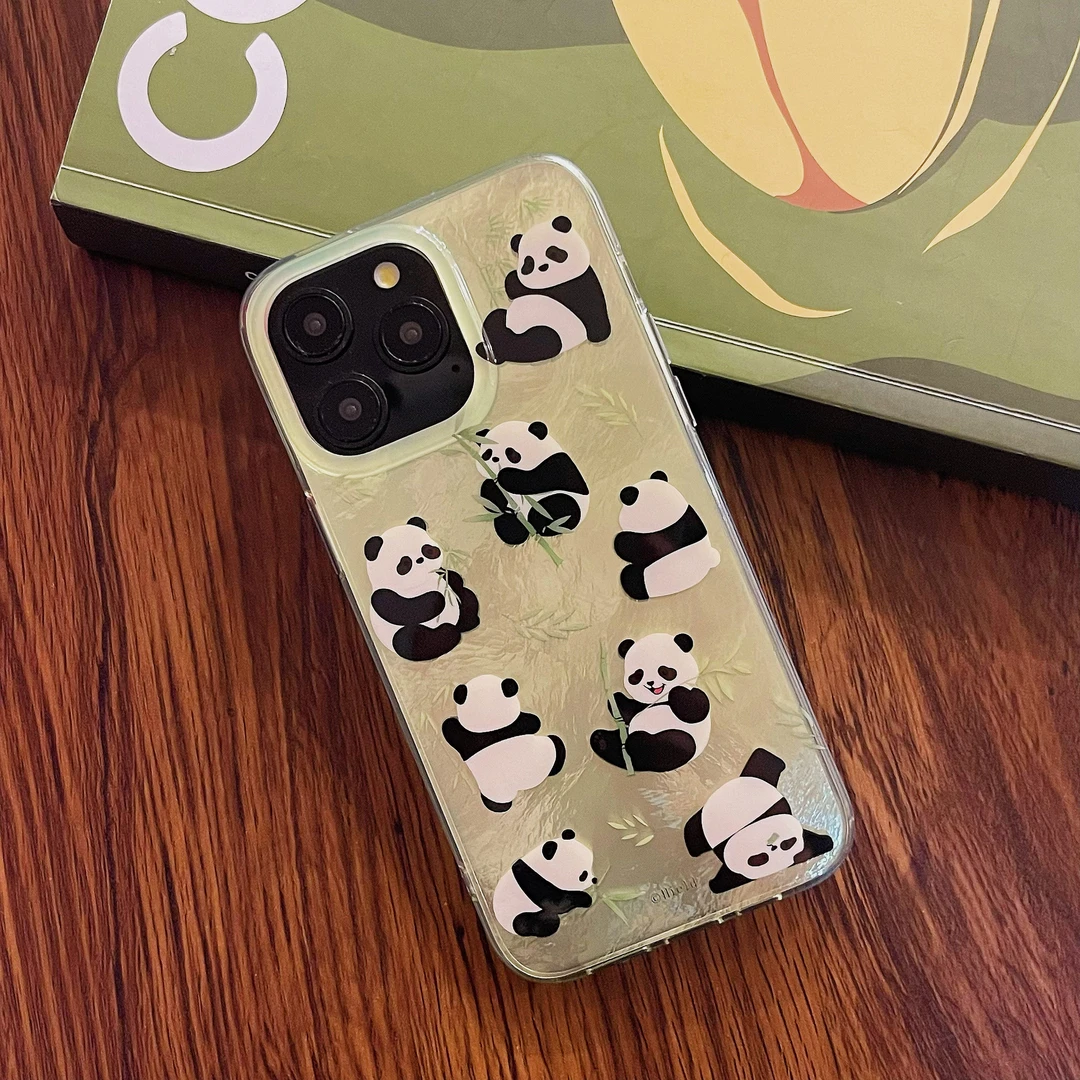 小众国风卡通手机壳可爱竹林熊猫适用iPhone15promax/14/13/12