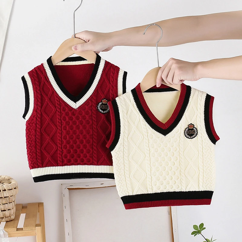 男童针织马甲V领春秋外穿女宝宝毛衣婴儿毛线马夹婴儿坎肩外搭