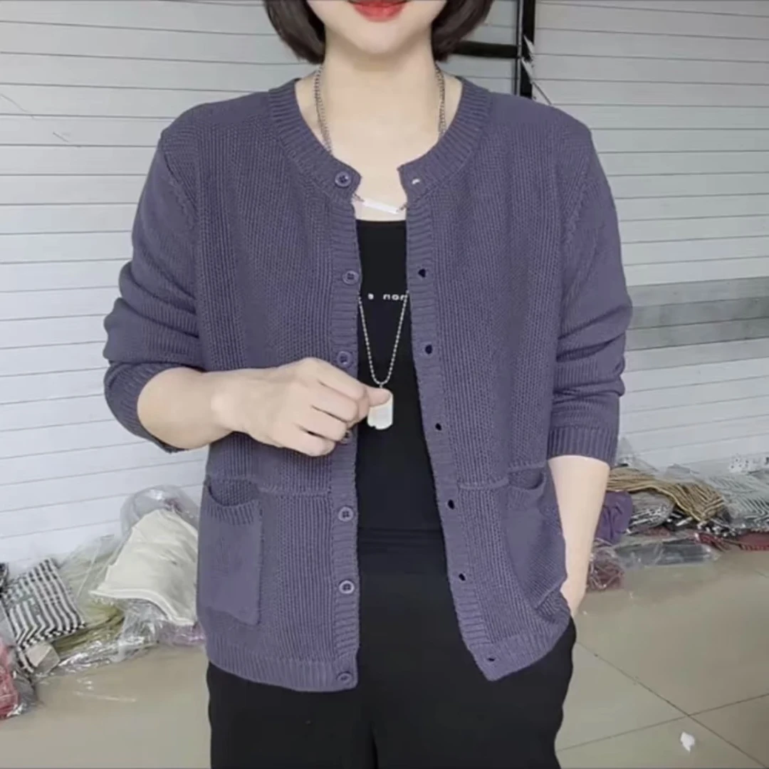 春秋款短款简单百搭双口袋针织复古开衫8701款