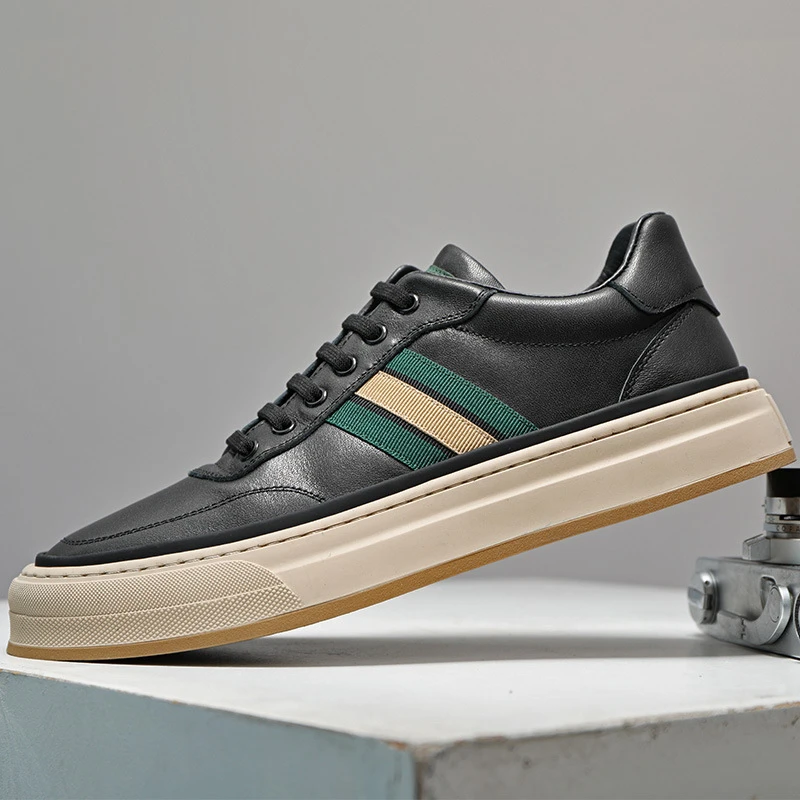 2024新款潮流百搭板鞋男真皮休闲皮鞋欧洲站潮鞋透气时尚男鞋