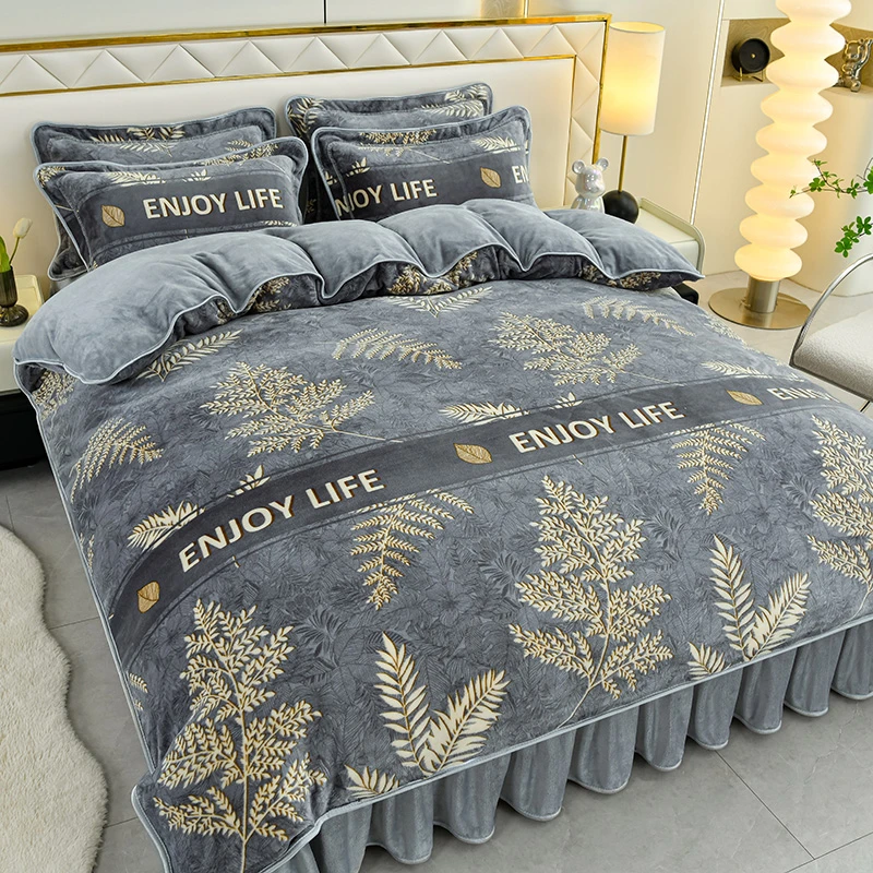 2024新款8-9斤加厚牛奶绒床上四件套冬季双面加绒珊瑚绒被套保暖