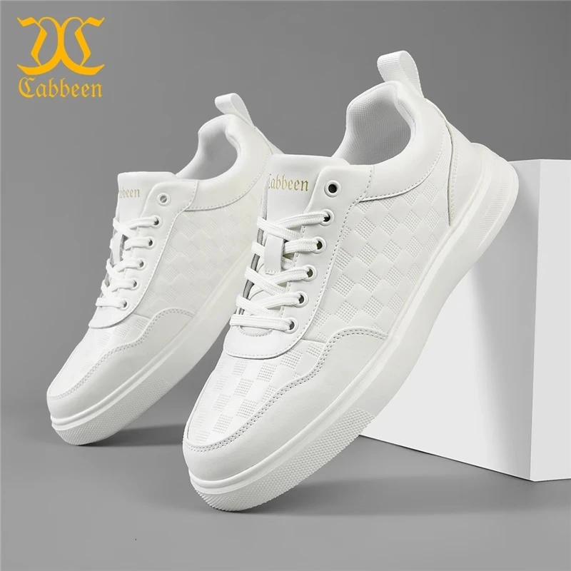 Cabbeen/卡宾专柜同款时尚休闲板鞋皮鞋编织印纹系带男鞋小白鞋潮