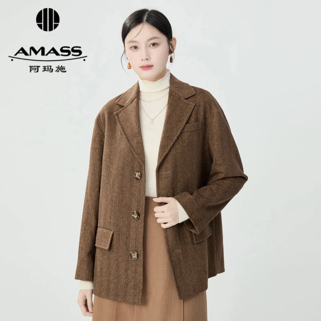 阿玛施AMASS新款时尚色彩单排扣落肩款西装5400914