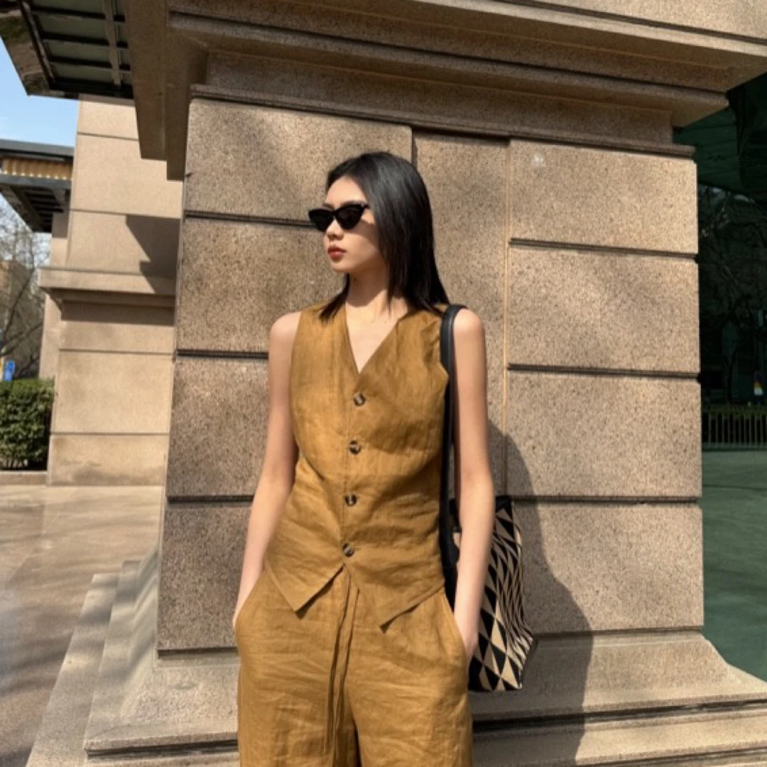 AMASS阿玛施【老钱风】亚麻马甲5400870