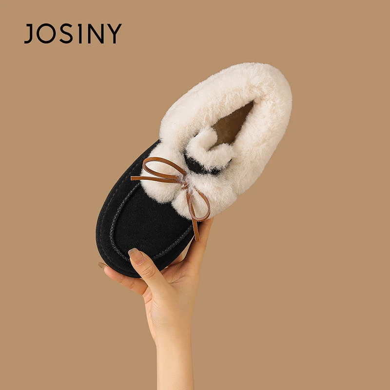 卓诗尼东北外穿加厚雪地靴女2025冬季加绒保暖棉鞋蝴蝶结毛毛短靴