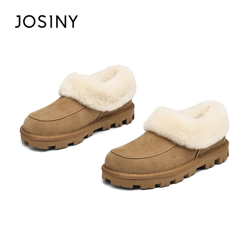 卓诗尼雪地靴女2025新款真皮厚底毛毛鞋加绒保暖雪地靴百搭大棉鞋