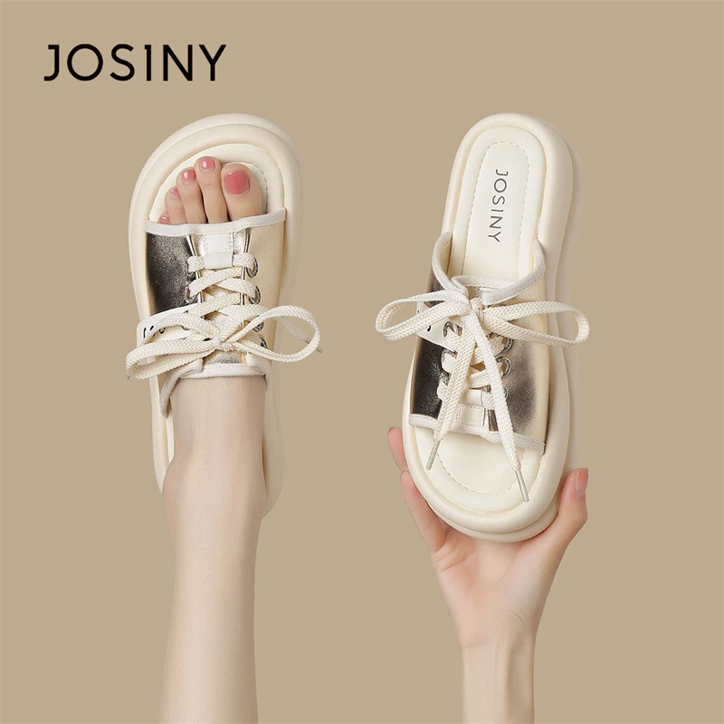 卓诗尼一字拖鞋女式2025夏季新款时尚外穿厚底沙滩鞋帆布休闲凉拖