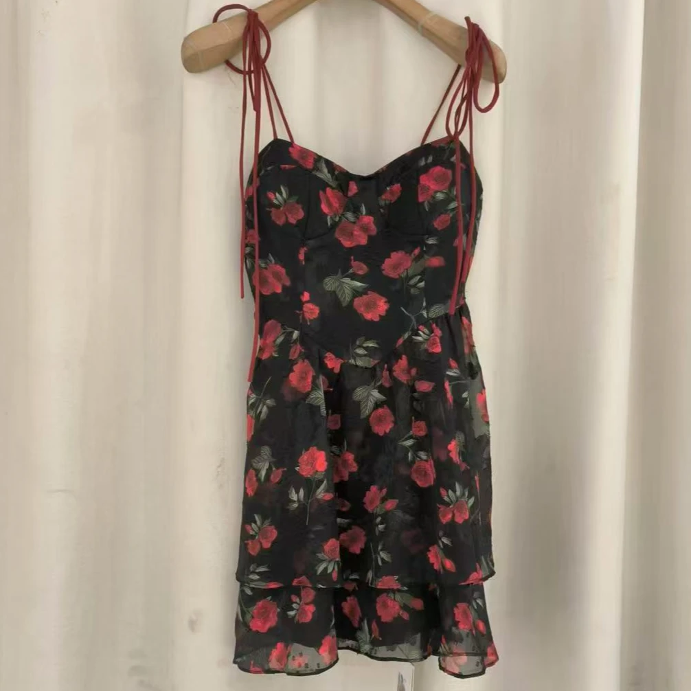 【113#早秋新品】玫瑰月夜吊带连衣裙-P854160576