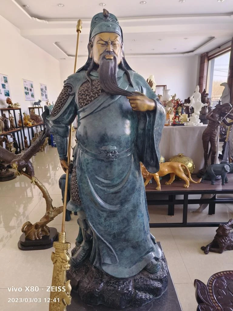 铜器天下关公摆件黄铜材质高度1.05米重量100斤铜雕工艺品源头厂