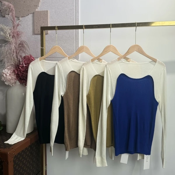 秋冬上新~时尚简约拼接撞色设计款上衣 S9831