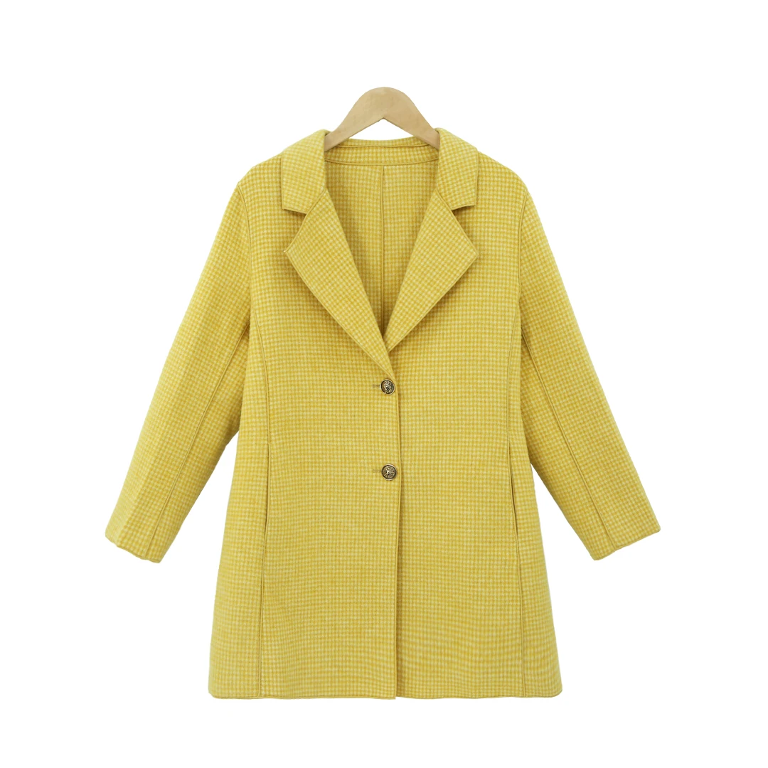 A42602韩版格子双面羊毛大衣女