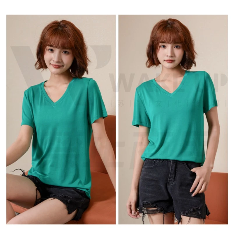 A605夏季时尚百搭休闲舒适鸡心领款短袖T恤