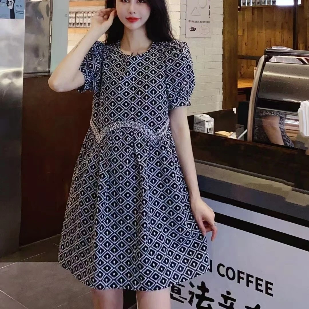 B18020 泡泡袖连衣裙女中长款气质减龄 DY