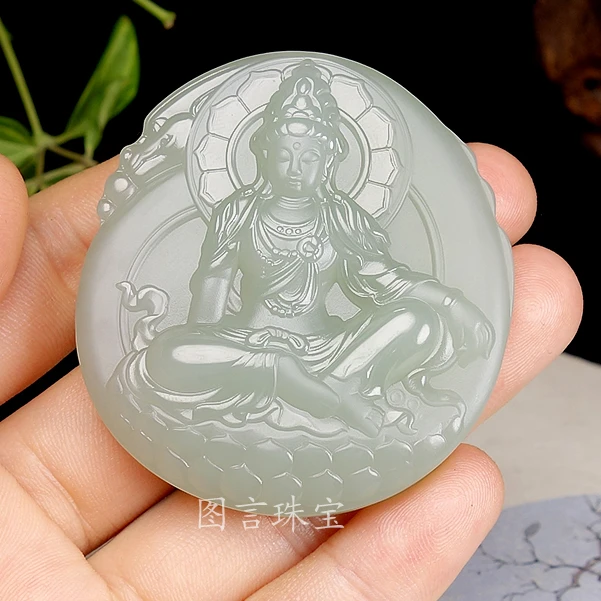 正品和田玉精雕坐观音菩萨六字真言普度众生吊坠挂件项链牌子