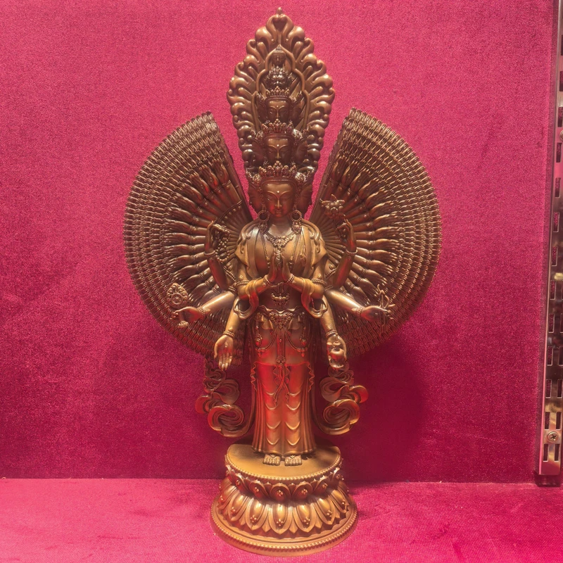 铜像手工艺菩萨34cm《千手观音》工艺品摆件雕塑神像