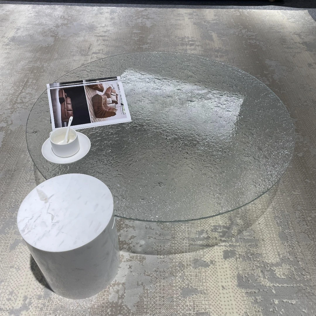 意式创意水波纹大理石柱组合茶几