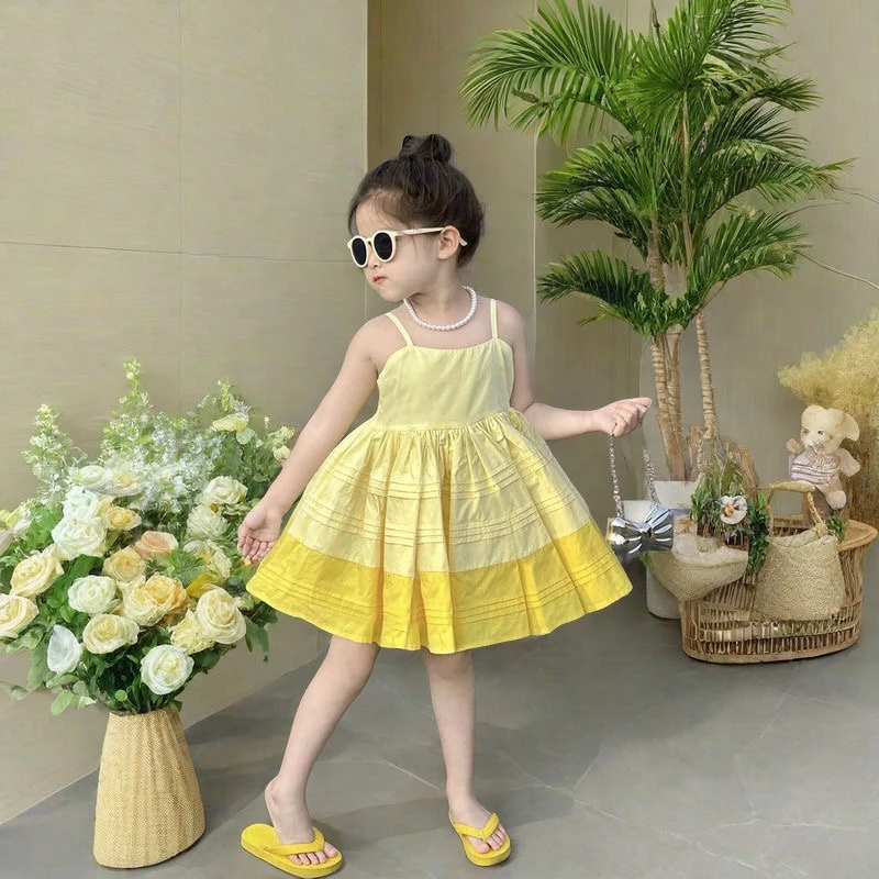 韩国韩版女童童装2025夏季新款柠檬黄连衣裙度假宝宝吊带裙