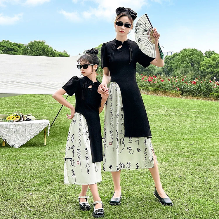 亲子装母女国潮连衣裙改良旗袍夏季2024新款中国风套裙套装新中式