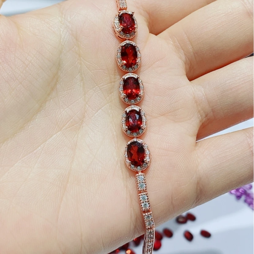 【闪购商品】石榴石手链银S925镀金镶嵌发**女