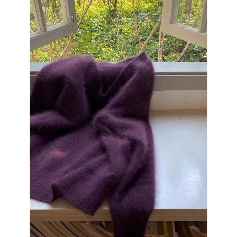 H*家，太美了！巨喜欢！温柔紫色手感软糯细腻v领毛衣女秋季慵懒针织