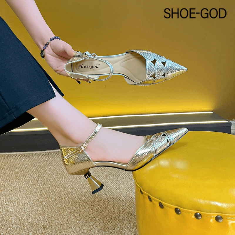 羊皮6厘米 2024年夏季新款气质百搭尖头中跟凉鞋SGL104