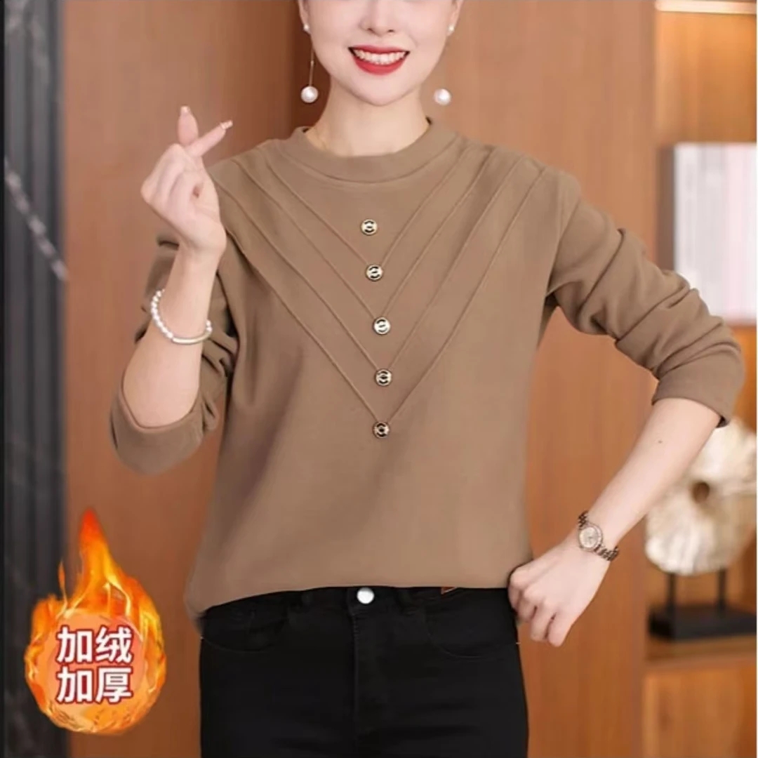 【加绒加厚保暖】时尚加绒打底衫柔软宽松舒适显瘦减龄洋气好看
