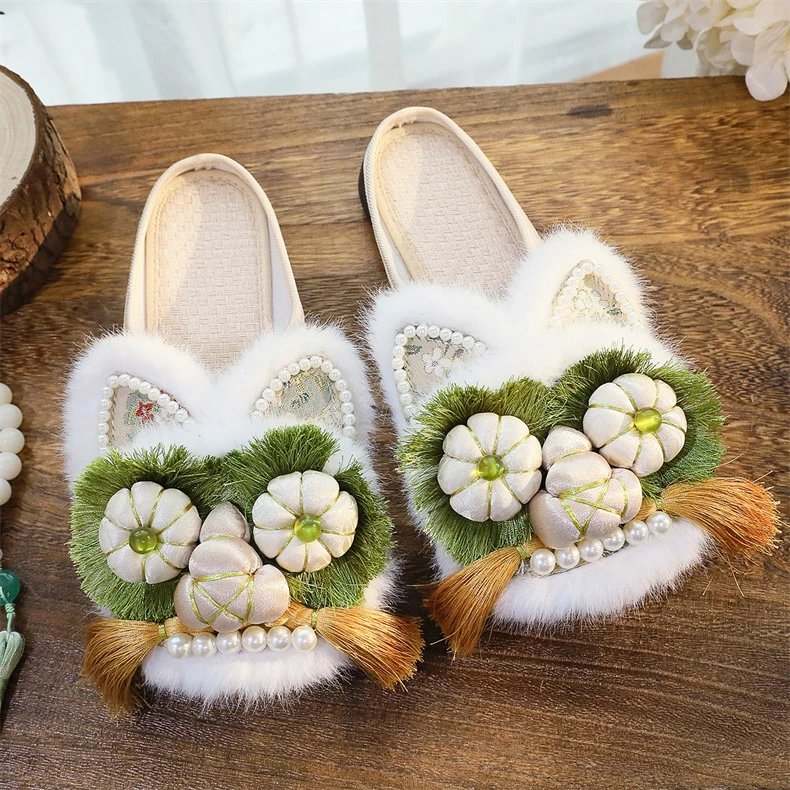 新款秋季手工民族风虎头鞋平底半拖女拖鞋复古中式老北京绣花布鞋