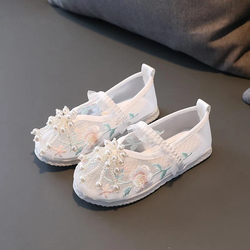 汉服鞋女童夏季民族风古装公主鞋古风凉鞋绣花鞋透气软底防滑鞋子