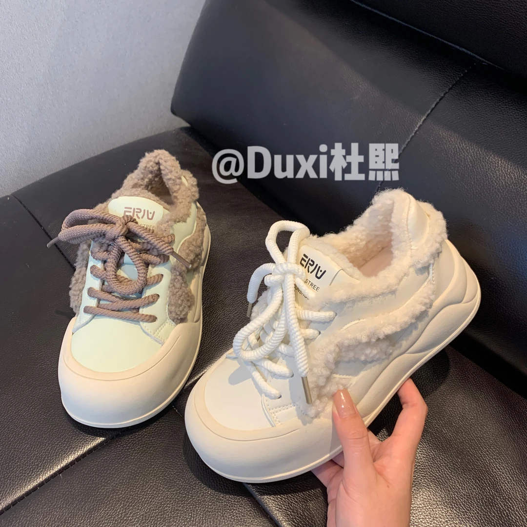 Duxi杜熙2024低帮棉鞋面包鞋减龄可爱厚底小皮鞋