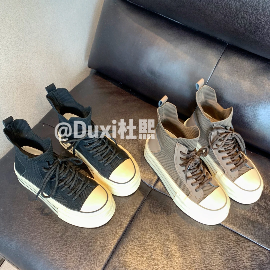 2024年秋季新款针织高帮帆布厚底瘦瘦短靴女鞋