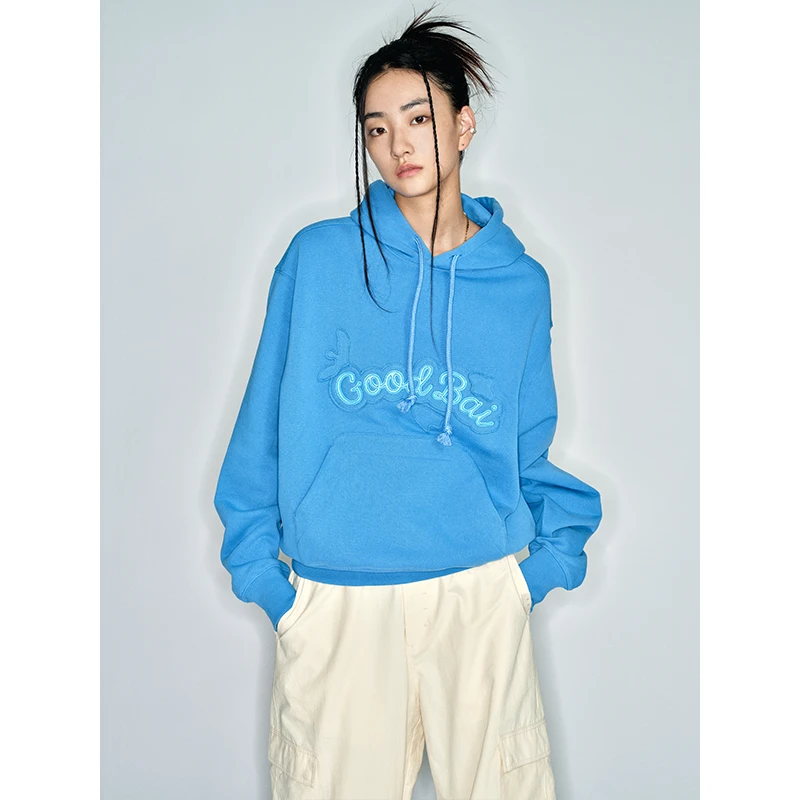 GOODBAI毛毡贴布oversize抓绒卫衣