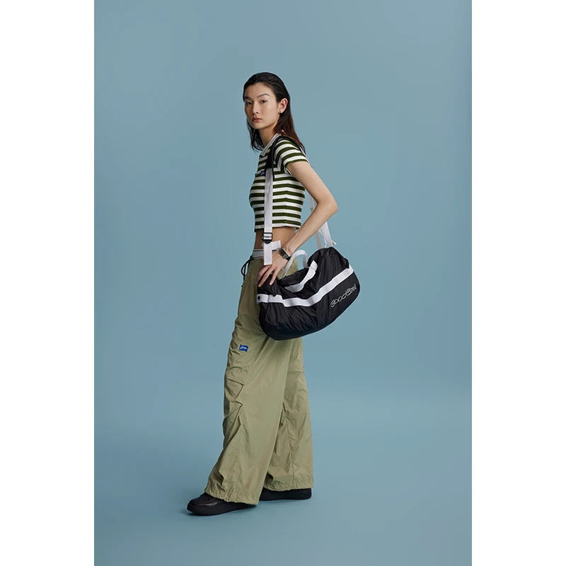 GOODBAI旗帜logo印花低腰降落伞裤