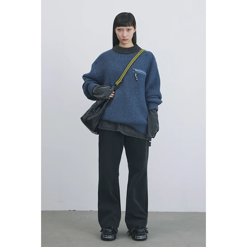 GOODBAI 916 串珠拉链撞色小高领针织衫