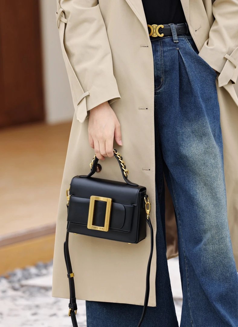 2025小众设计款时尚百搭手提包斜挎包 爆款黑色小方包 8852 黑