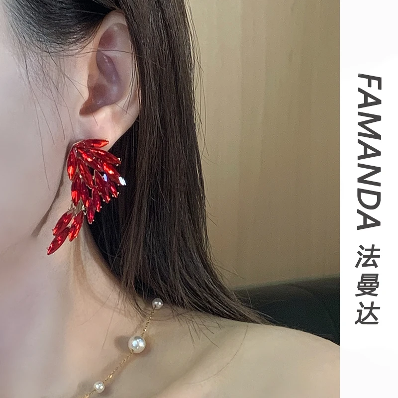 铜合金合成锆石耳饰 【折翼天使】时尚个性锆石镶嵌小众设计耳环