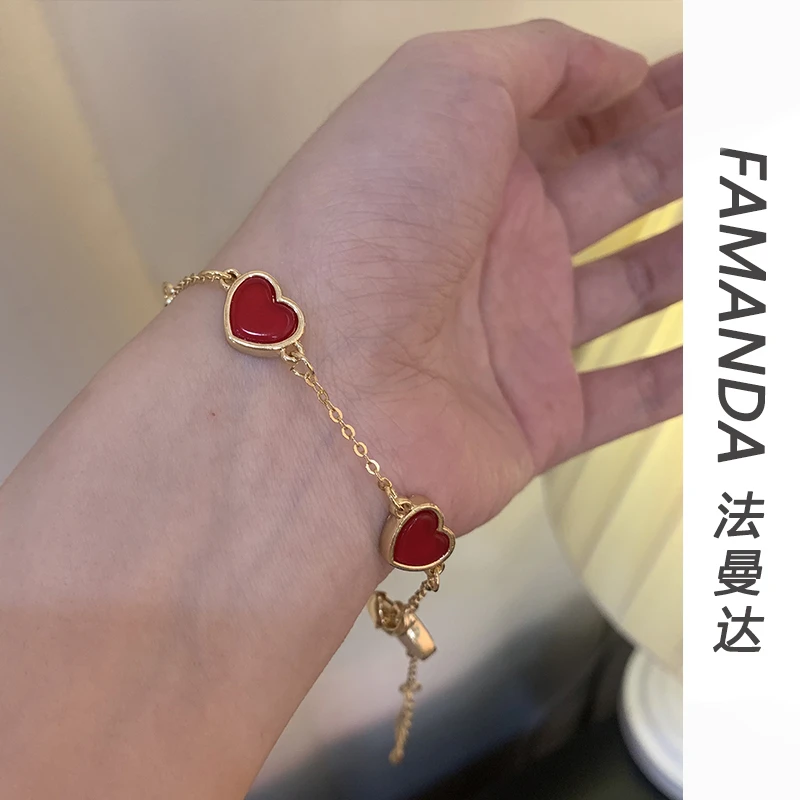 铜合金仿水晶手链 【公主小妹手链】轻奢时尚名媛爱心手链