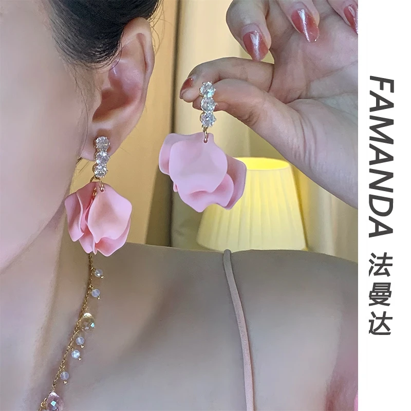 法曼达 铜合金合成锆石耳饰 【半夏花海】法式小众超仙甜美设计耳环