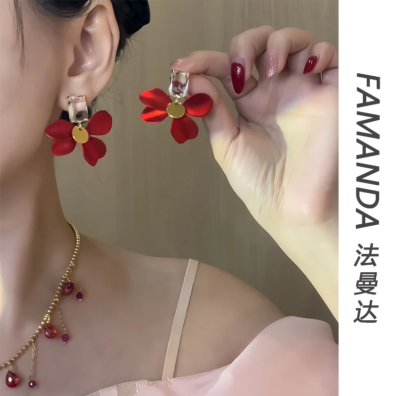 法曼达 铜合金合成锆石耳饰 【蝶里看花】轻奢喜庆蝴蝶结氛围感耳环