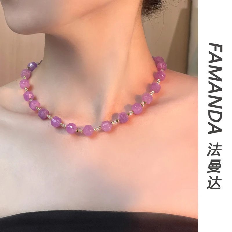 铜合金石英石项链 【紫色朝霞】时尚小众彩色轻奢气质设计感颈链