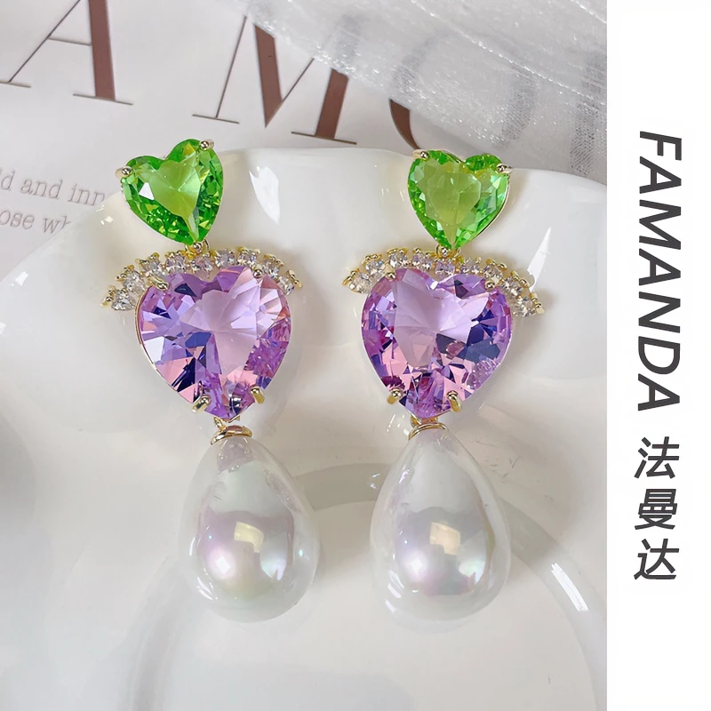 法曼达 铜合金合成锆石耳饰 【西西里爱心】欧美复古重工长款耳环女